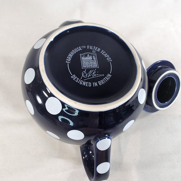 London Pottery Navy Blue White Polka Dot Teapot Lid Ceramic Dot Globe 6 Cup Tea - Picture 8 of 12